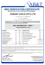 KZN based, construction, company, durban, kwazulu natal, Landfill, Bulk earthworks, Roadworks and Reticulation, BEE compliant, certification